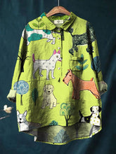 Cute Forest Animal Puppy Print Cotton And Linen Shirt